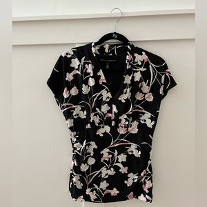 White House Black Market Floral Pink, Black, and White Fitted Blouse Size Small